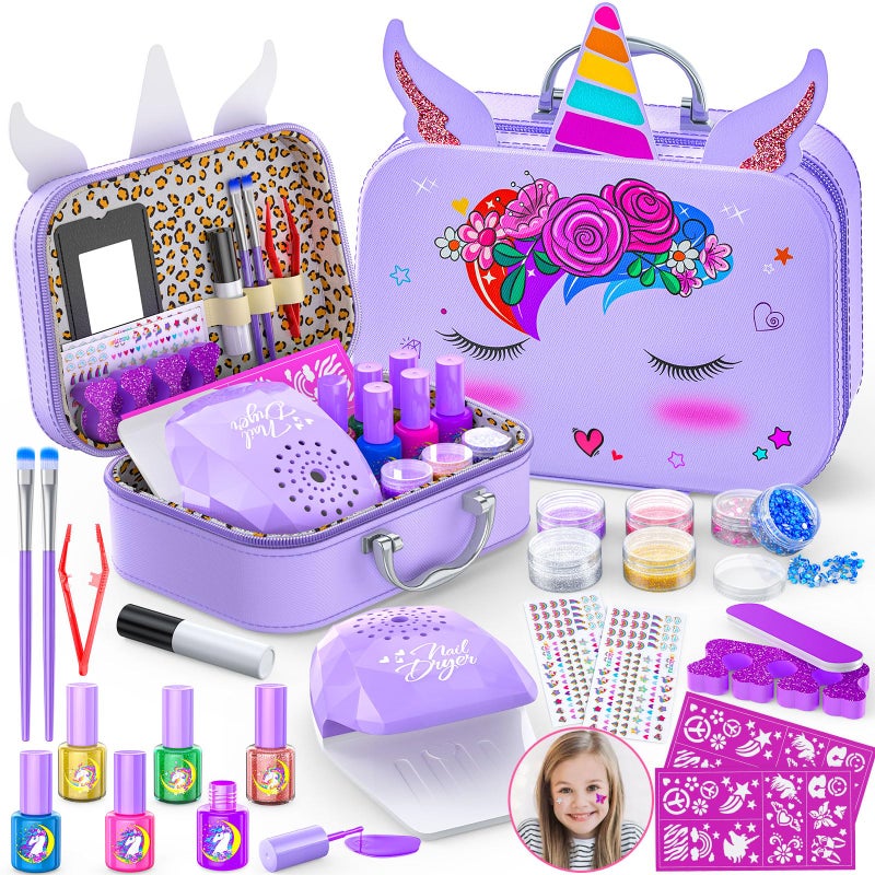 Websonaw Kids Nail Polish Set for Girls Nail Art Kit with Nail Dryer DIY Nail Stickers Nail Kit Toys for Girls with NonToxic Nail PolishAge 312 Little Girl Gift Toys Purple - Image 2