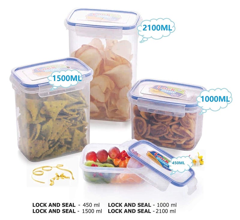 SKI Plastic Lock & Seal Airtight Kitchen Storage Container (Transparent, 1500 ml, 15.5 x 10.5 x 17 cm), 6 Pcs Set - Image 3