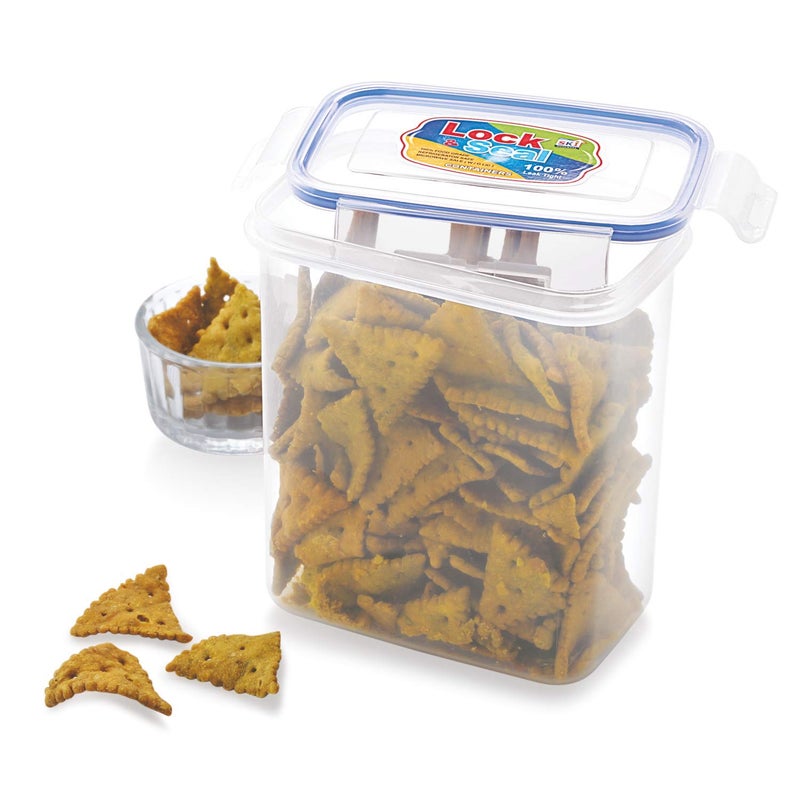 SKI Plastic Lock & Seal Airtight Kitchen Storage Container (Transparent, 1500 ml, 15.5 x 10.5 x 17 cm), 6 Pcs Set - Image 2