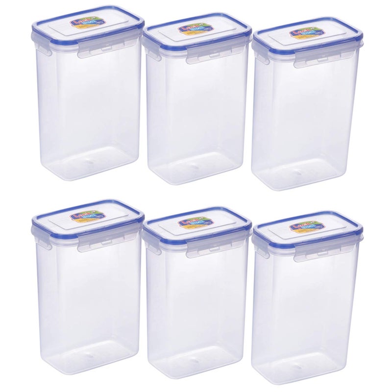 SKI Plastic Lock & Seal Airtight Kitchen Storage Container (Transparent, 1500 ml, 15.5 x 10.5 x 17 cm), 6 Pcs Set - Image 1