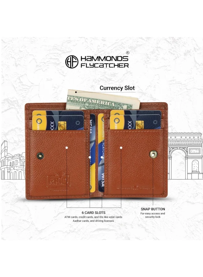 Hammonds Flycatcher  Leather Card Holder Wallet for Man & Women, RFID Protected ATM/Credit Card Holder Wallet for Men with 6 Slots and 1 Currency Slot, Gift for Men - Tan  | Best Price UAE