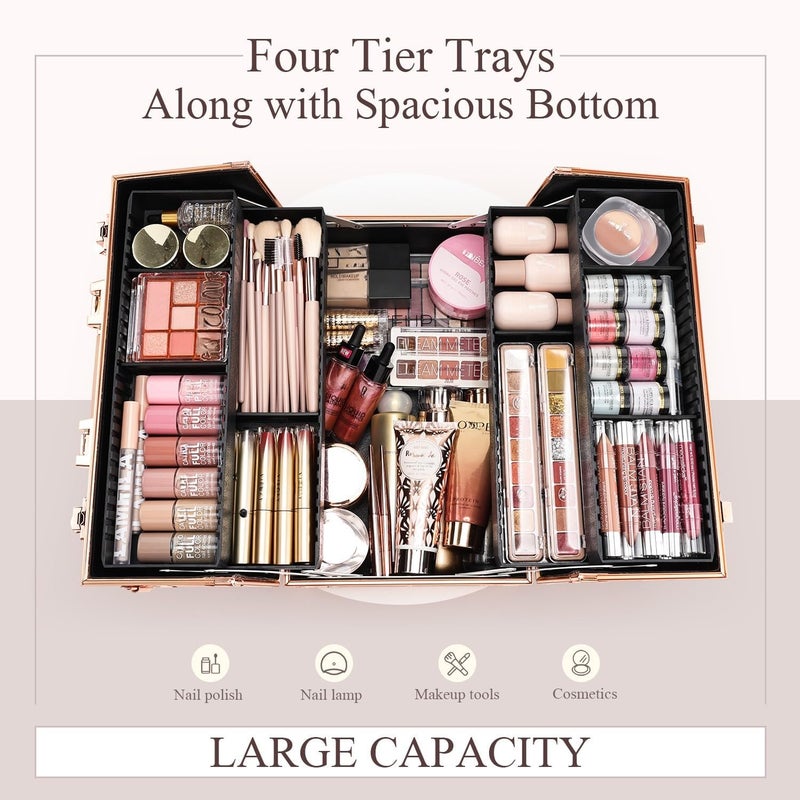 Joligrace Rose Gold Makeup Train Case - Image 4