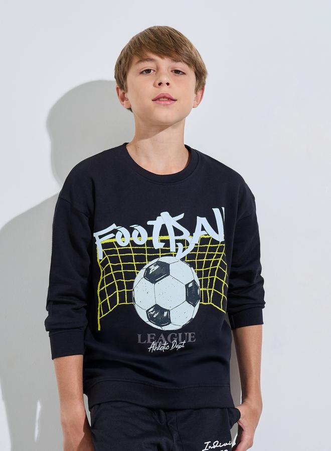 Styli Teen Boys Black Football Print Regular Fit Sweatshirt - Image 1