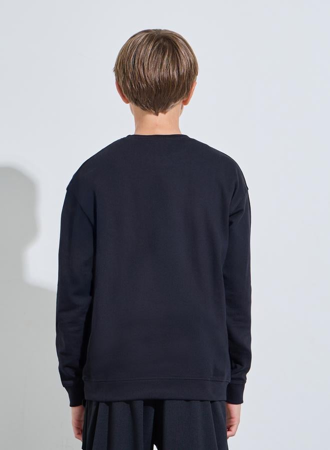 Styli Teen Boys Black Football Print Regular Fit Sweatshirt - Image 4