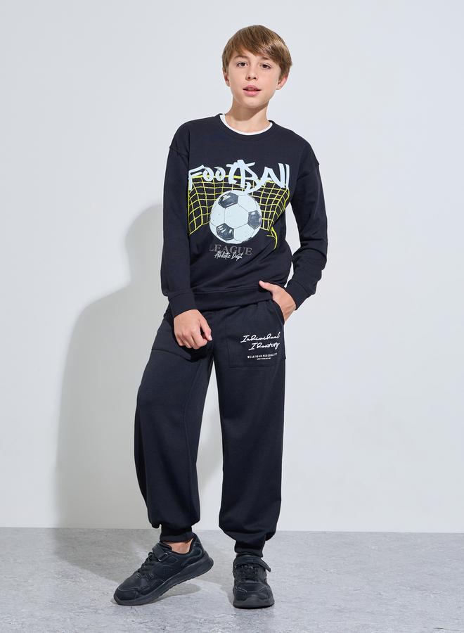 Styli Teen Boys Black Football Print Regular Fit Sweatshirt - Image 2
