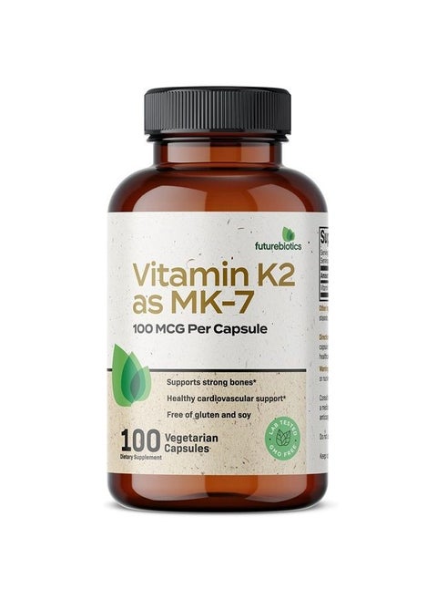 Vitamin K2 as MK-7 100 mcg, Supports Strong Bones - Non-GMO, 100 Vegetarian Capsules