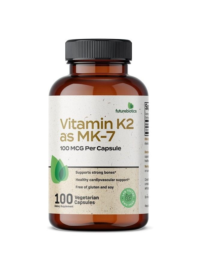 Vitamin K2 as MK-7 100 mcg, Supports Strong Bones - Non-GMO, 100 Vegetarian Capsules