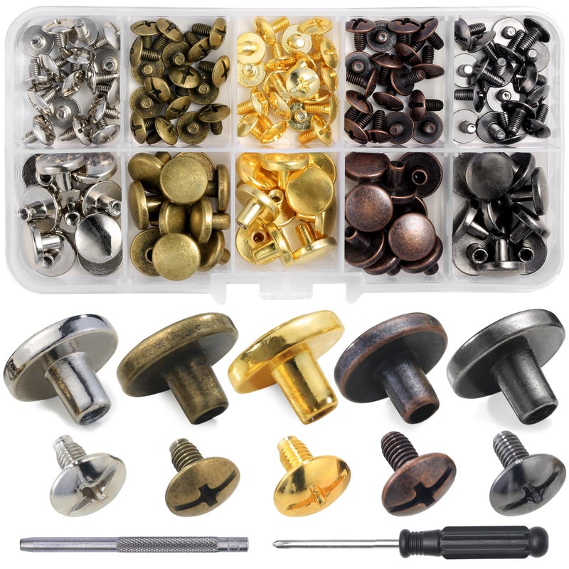 YORANYO 50Sets Chicago Screws Leather Rivets Assorted Screw Rivets Metal Studs for Clothing Chicago Binding Screws Spike and Studs for Decorate Repair Shoes Belts Bags Purse Dog Collars Mixed in Box - Image 3