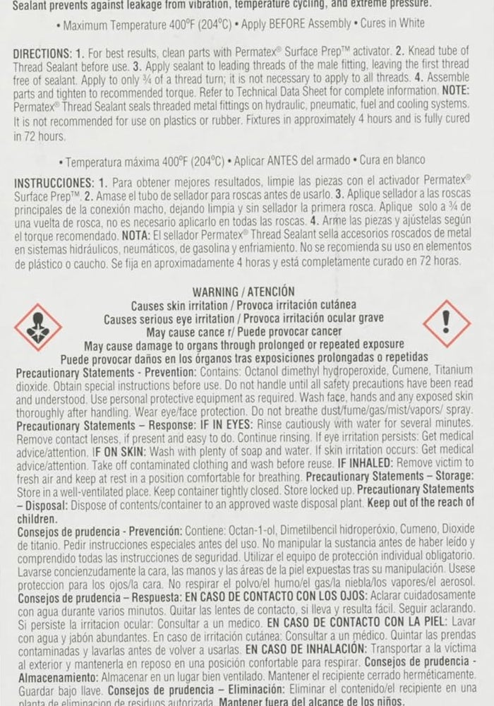 Permatex High Temperature Thread Sealant - 50 ml - Image 2
