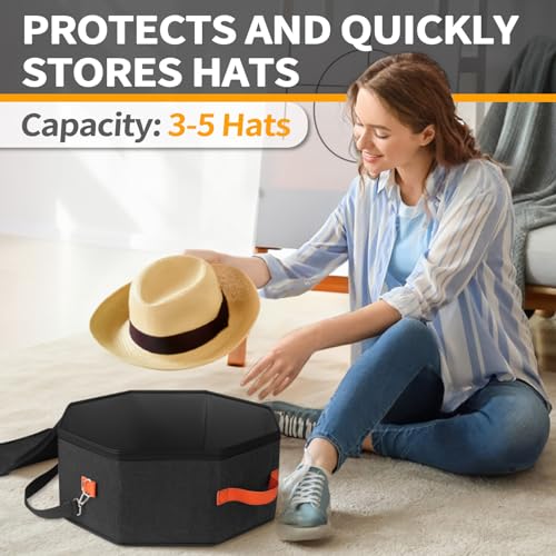 kushon Hat Storage Box for Women & Men, Hardboard Support Hat Boxes with 1 Door Hook Hat Organizer, Cowboy Hat Box for Travel, Hat Bag Hat Case (Black) - Image 3