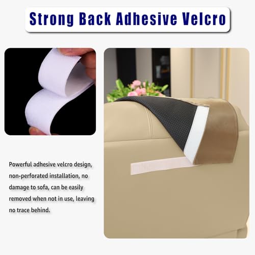 AmazeCov Non Slip Headrest Cover for Furniture Slipcovers,Faux Leather Headrest Protector for Recline Chair Vinyl Head Protector Cover for Sofa,Theater Seat Cover for Home & Office 17x27 in, Taupe - Image 3