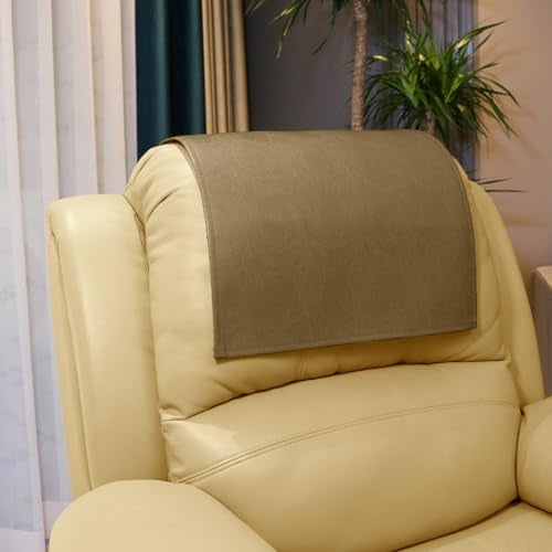 AmazeCov Non Slip Headrest Cover for Furniture Slipcovers,Faux Leather Headrest Protector for Recline Chair Vinyl Head Protector Cover for Sofa,Theater Seat Cover for Home & Office 17x27 in, Taupe - Image 1