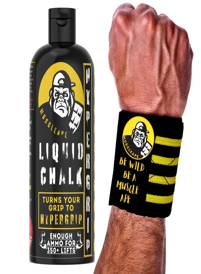 MuscleApe Liquid Chalk 200ml with Wrist Wraps - Dry Steel‑Like Grip for Sweat‑Free Hands - 20" Length x 3" Width Heavy Duty Wraps for Weightlifting, Gym, Crossfit, Calisthenics & Bodybuilding - Image 1
