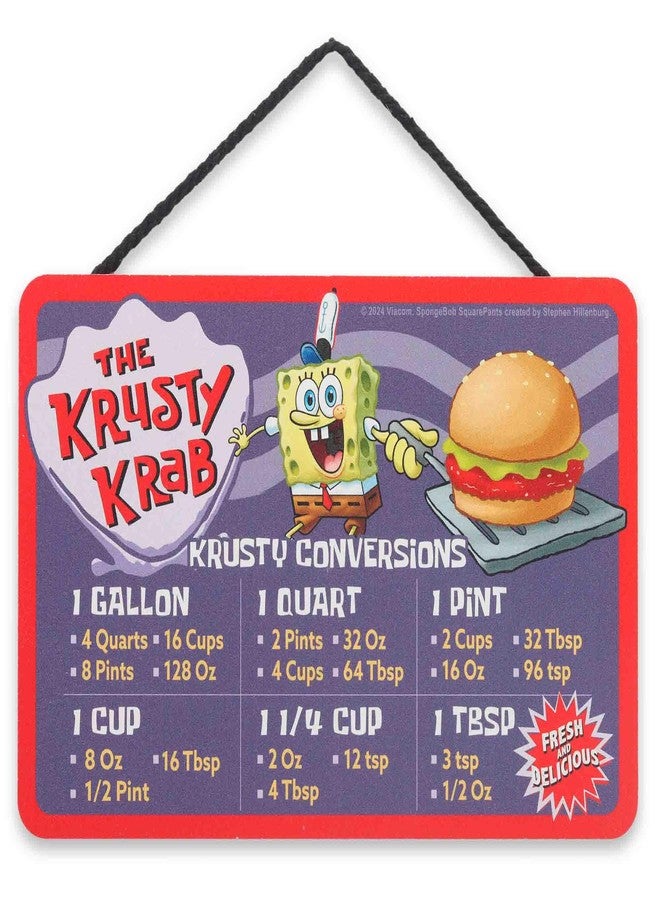Open Road Brands SpongeBob SquarePants The Krusty Krab Kitchen Hanging Wood Measuring Sign - Fun Krusty Krab Kitchen Conversion Chart for Home - Image 1
