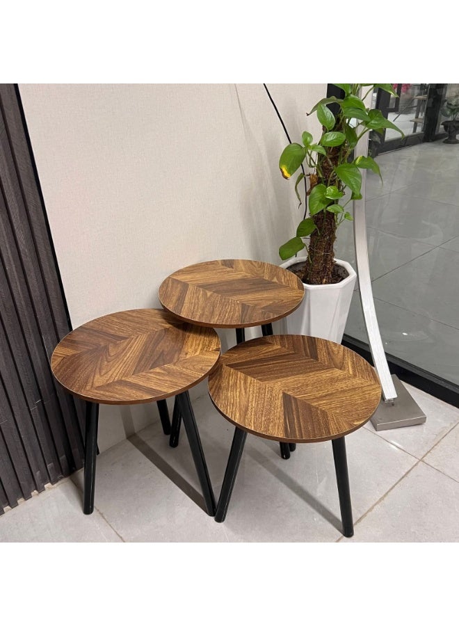 3-piece side coffee table set – modern wooden design with metal legs – versatile for living rooms - Image 5