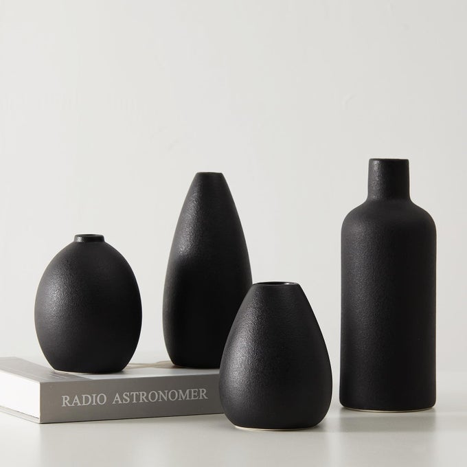 BLACK CERAMIC VASE SET4 SMALL VASES FOR FLOWERS UNIQUE FLOWER VASES FOR CENTREPIECES DECORATIVE MODERN VASES FOR HOME DECOR