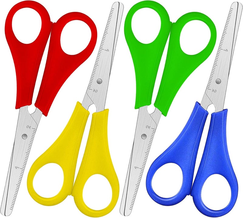 Ultimate Stationery مقص أطفال للوازم والمواد الحرفية، مقص غير حاد 5 بوصة، بألوان متنوعة، 4 قطع، مقص لليد اليمنى واليسرى للأطفال - Image 1