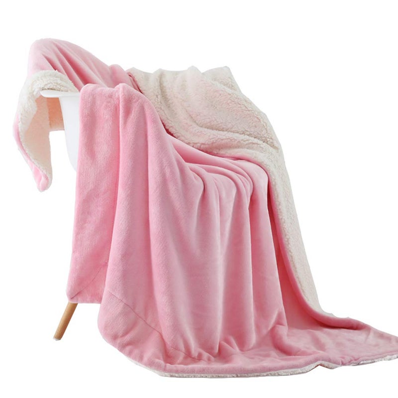 NANPIPER Flannel Blanket Reversible Sherpa Throw Blanket Super Soft Fuzzy Plush Microfiber for Fur Baby/Gift Lightweight(50"x60",Pink) - Image 1