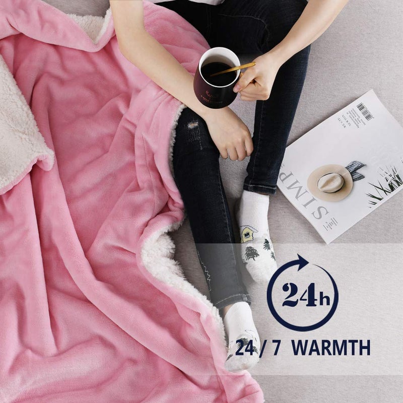 NANPIPER Flannel Blanket Reversible Sherpa Throw Blanket Super Soft Fuzzy Plush Microfiber for Fur Baby/Gift Lightweight(50"x60",Pink) - Image 2