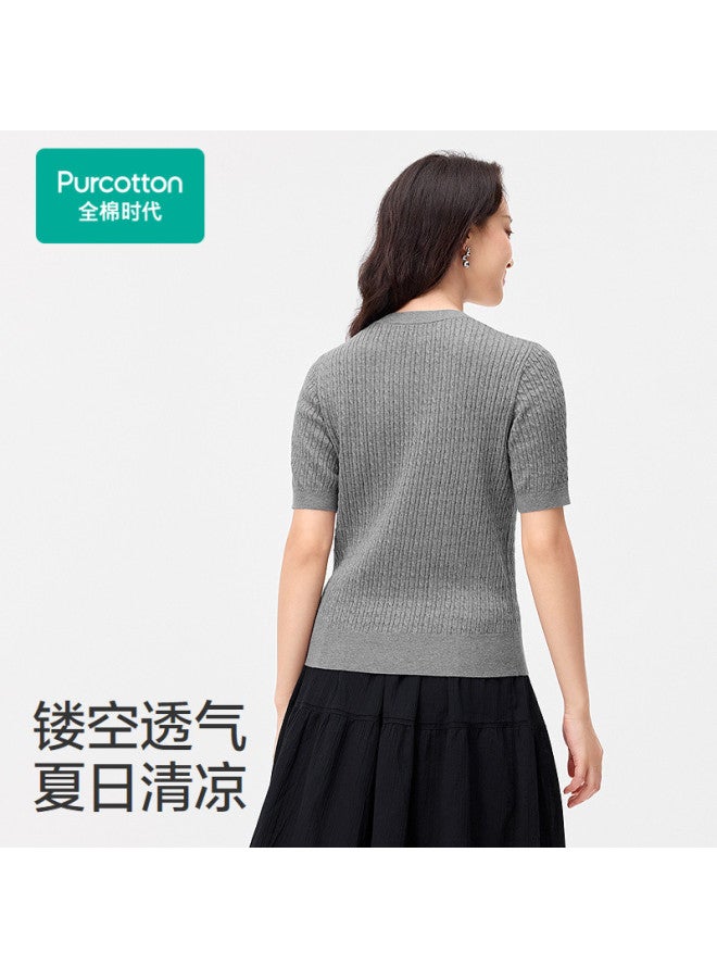 purcotton Summer Women'S Knitted Sweater Loose Fit Flattering And Slimming, Commute-Friendly Minimalist Easy To Match, Breathable And Cool - Image 5