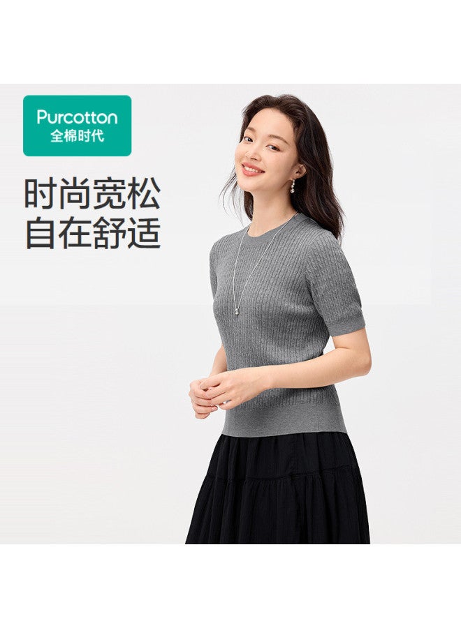 purcotton Summer Women'S Knitted Sweater Loose Fit Flattering And Slimming, Commute-Friendly Minimalist Easy To Match, Breathable And Cool - Image 2