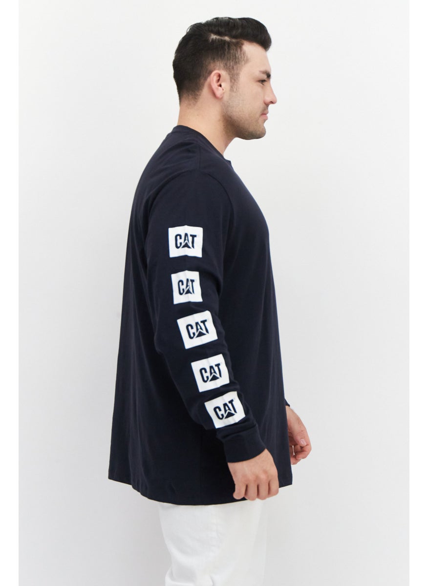 CAT - Men Crew Neck Long Sleeve Brand Logo T-Shirts, Navy - Image 1