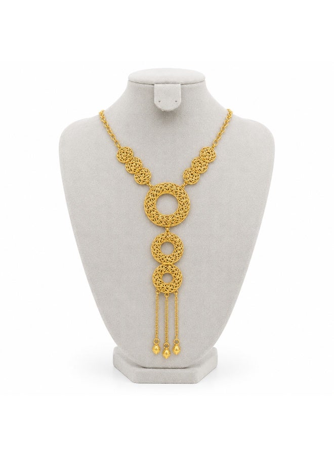 Women’s Gold-Tone Openwork Circle Statement Necklace with Chain Tassels