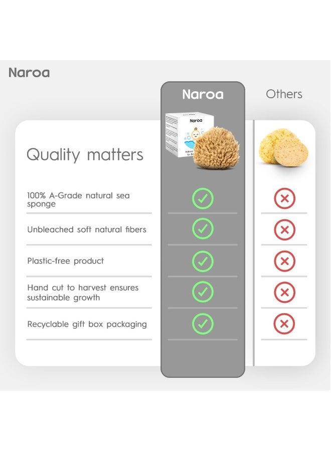 NAROA Natural Baby Bath Sponge in Gift Box | Premium Soft Wool Sea Sponge for Babies | Newborn Bath Time Essentials | Sustainable & Plastic Free (1 Pack) - Image 5