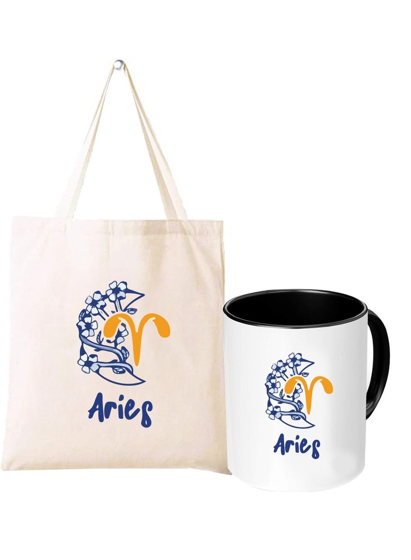 PRINTSHOP4ME Zodiac Pack of 2 Combo - Eco-Friendly Cotton Tote Bag and Two-Tone Coffee Mug Set - Perfect Astrology Gift - GiftSet for Astrology Fans - Image 1