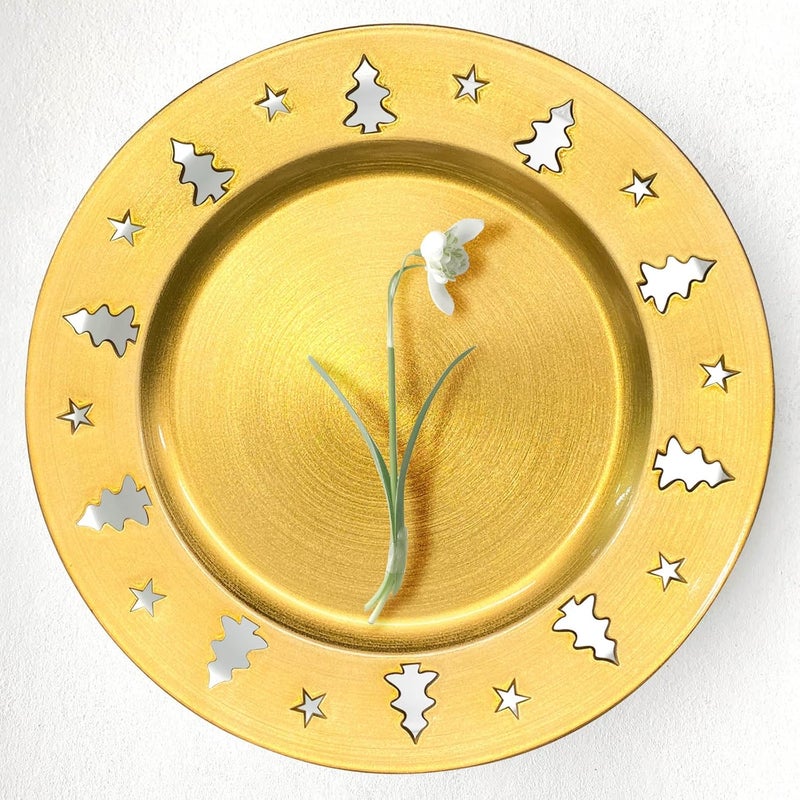 Kazozobi Gold Christmas Tree Charger Plates  13 Reusable Openwork Holidays Party Decorations Round Chargers for Dinner Plate  Elegant Table Setting Centerpieces 6 Pack - Image 4