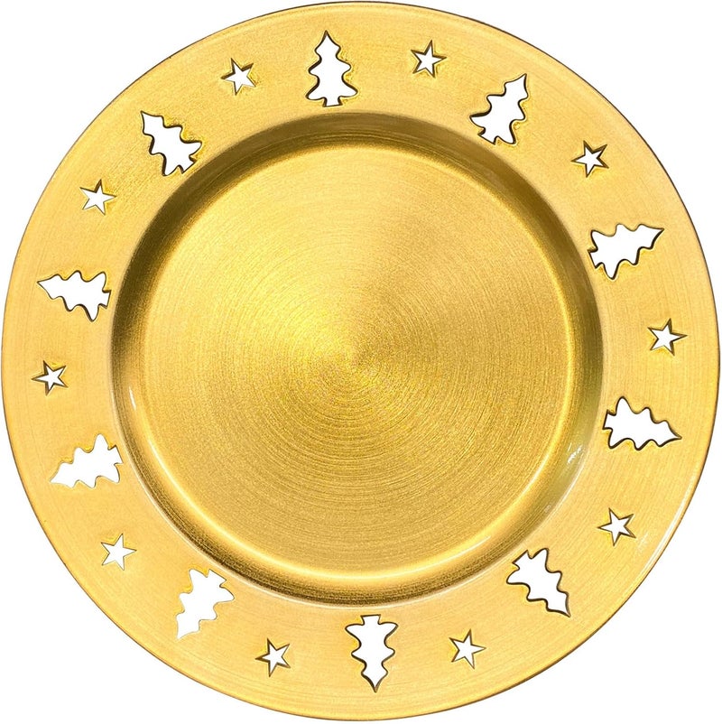 Kazozobi Gold Christmas Tree Charger Plates  13 Reusable Openwork Holidays Party Decorations Round Chargers for Dinner Plate  Elegant Table Setting Centerpieces 6 Pack - Image 1
