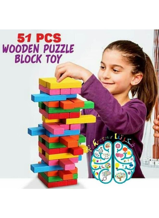 Generic - 51-Piece Wooden Building Blocks Set Jenga Game Sturdy And Durable 5+ Years - Image 1
