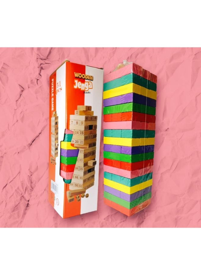 Generic - 51-Piece Wooden Building Blocks Set Jenga Game Sturdy And Durable 5+ Years - Image 1