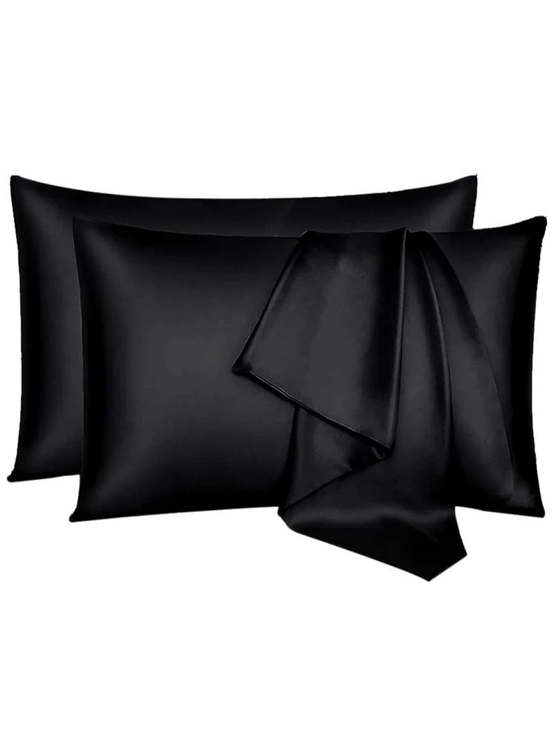 MahMir MahMir® Silk Satin Pillowcase for Hair and Skin Queen - Black Silk Pillowcase 2 Pack 76L x 51W CM (30x20 Inches) - Satin Pillow Cases Set of 2 with Envelope Closure (2pcs Black)