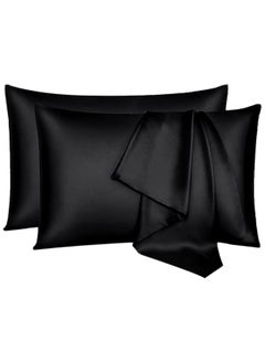 MahMir MahMir® Silk Satin Pillowcase for Hair and Skin Queen - Black Silk Pillowcase 2 Pack 76L x 51W CM (30x20 Inches) - Satin Pillow Cases Set of 2 with Envelope Closure (2pcs Black)  - Image 1