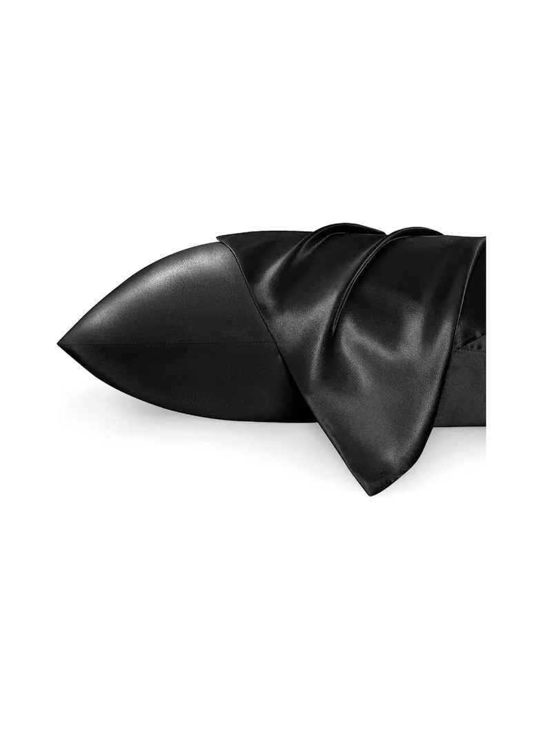MahMir MahMir® Silk Satin Pillowcase for Hair and Skin Queen - Black Silk Pillowcase 2 Pack 76L x 51W CM (30x20 Inches) - Satin Pillow Cases Set of 2 with Envelope Closure (2pcs Black)