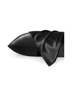 MahMir MahMir® Silk Satin Pillowcase for Hair and Skin Queen - Black Silk Pillowcase 2 Pack 76L x 51W CM (30x20 Inches) - Satin Pillow Cases Set of 2 with Envelope Closure (2pcs Black)  - Image 2