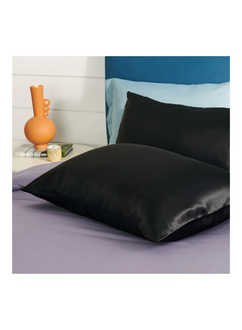 Mahmir Black MahMir® Silk Satin Pillowcase for Hair and Skin Queen - Black Silk Pillowcase 2 Pack 76L x 51W CM (30x20 Inches) - Satin Pillow Cases Set of 2 with Envelope Closure (2pcs Black)  | Best Price UAE