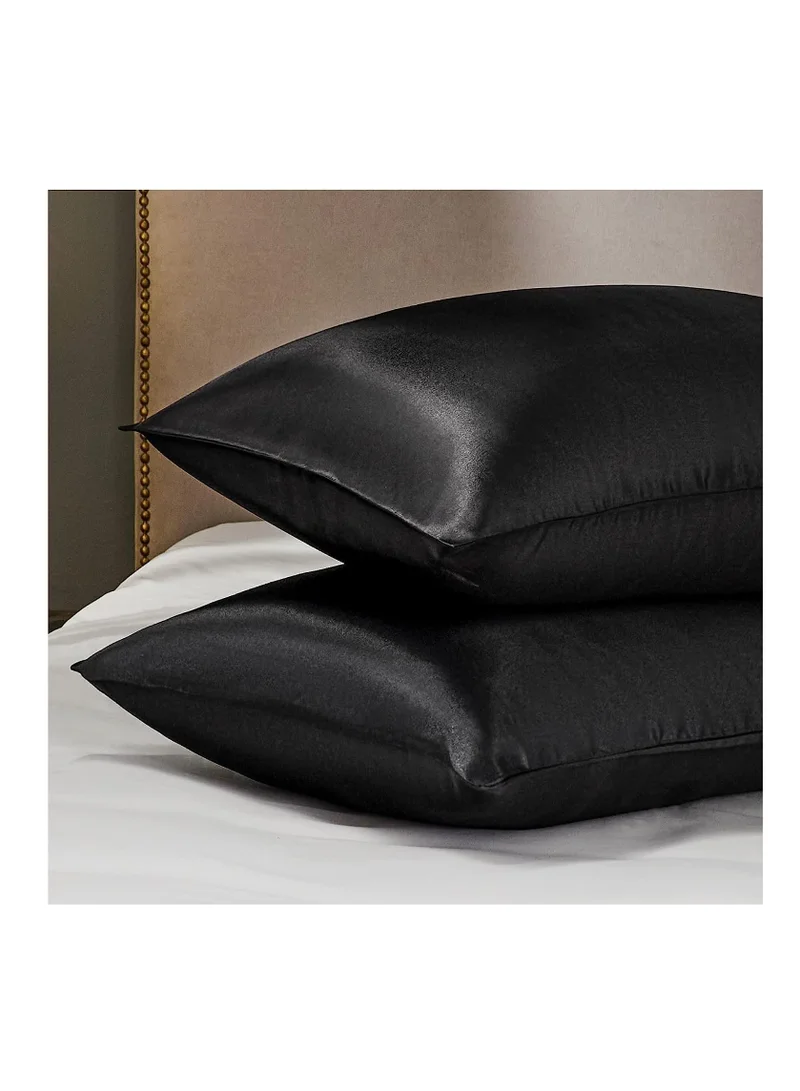 Mahmir Black MahMir® Silk Satin Pillowcase for Hair and Skin Queen - Black Silk Pillowcase 2 Pack 76L x 51W CM (30x20 Inches) - Satin Pillow Cases Set of 2 with Envelope Closure (2pcs Black)  | Best Price UAE