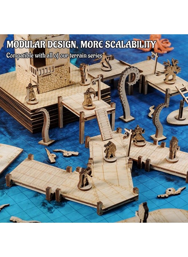 CZYY Modular Bridge Dock Walkway Expansion Set 7Pcs Wood Laser Cut Dungeon Terrain For D&D Pathfinder Dungeons & Dragons And Other Tabletop Rpg - Image 4