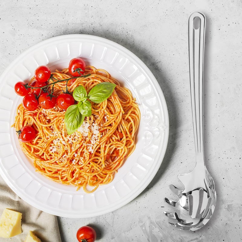 HIFIND New Upgraded 12 inch Stainless Steel Spaghetti Server Spoon with Teeth - Pasta Fork Pasta Server Noodle Spoon Heavy Duty Cooking Utensils Classic Dishwasher Safe 1Pc - Image 2