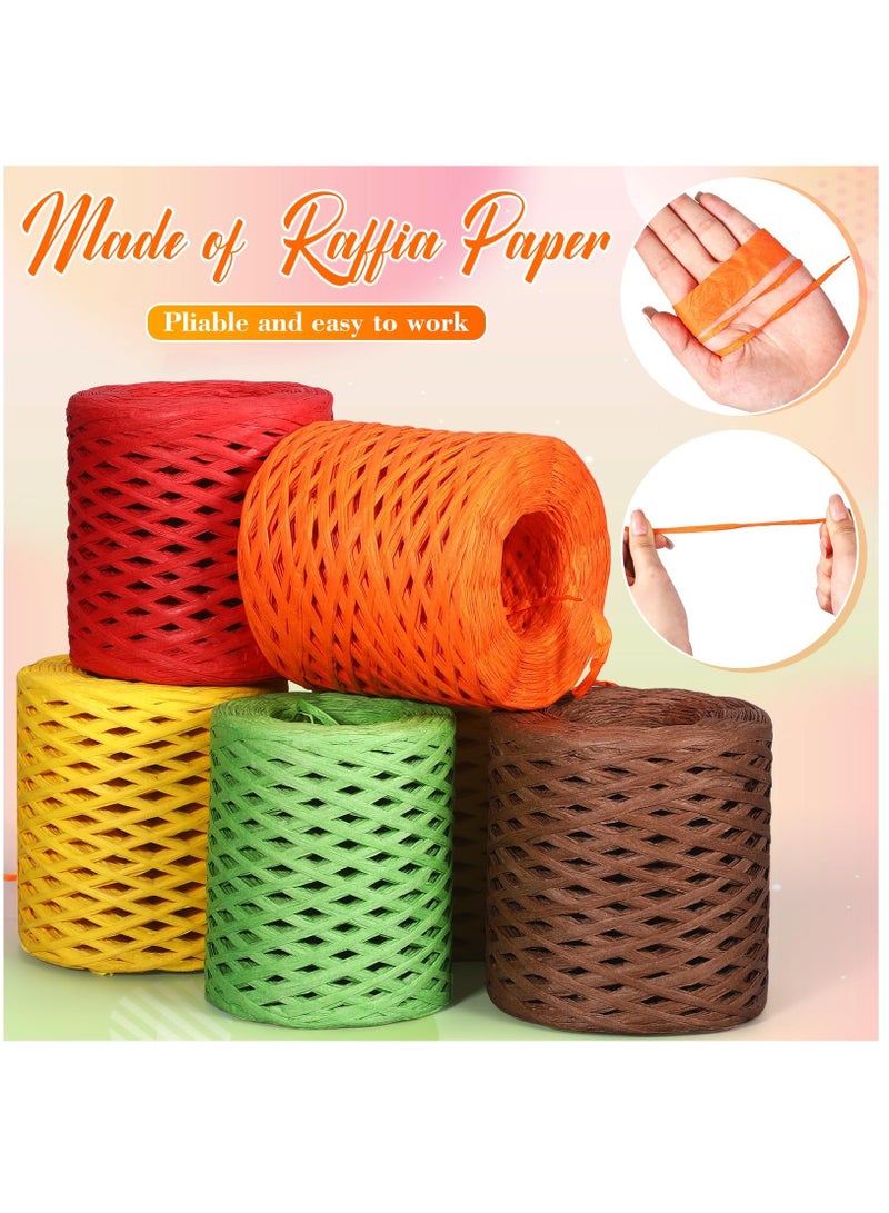 Zikra Fall Thanksgiving Raffia Ribbon, 6 Rolls Raffia Paper Ribbon Raffia Paper Twine Wrapping Ribbon for Gift Packing and Wrapping, DIY Craft, Holiday Decoration, 656 Feet Each Roll - Image 3