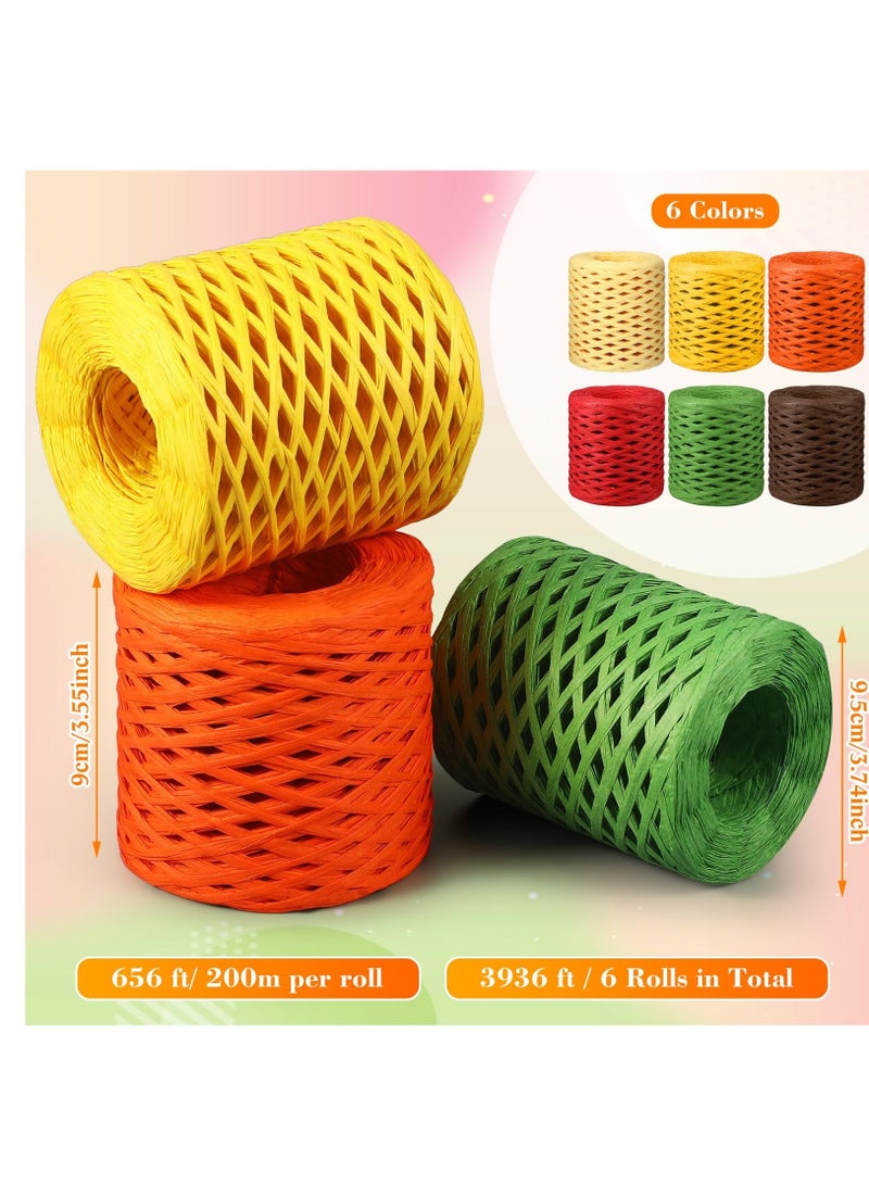 Zikra Fall Thanksgiving Raffia Ribbon, 6 Rolls Raffia Paper Ribbon Raffia Paper Twine Wrapping Ribbon for Gift Packing and Wrapping, DIY Craft, Holiday Decoration, 656 Feet Each Roll - Image 2