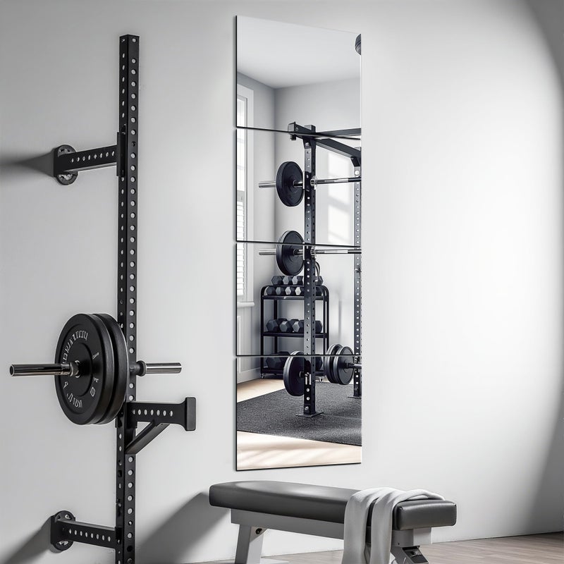 Delma Home Gym Mirrors, 12'' x 12'' Glass Mirror Tiles (4 PCS), Square Large Wall Mirror for Home Gym, Bedroom, Door,Bathroom, Frameless Mirror Sets - Image 1