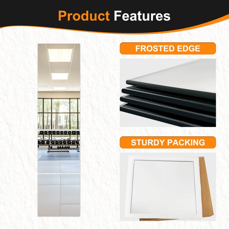 Delma Home Gym Mirrors, 12'' x 12'' Glass Mirror Tiles (4 PCS), Square Large Wall Mirror for Home Gym, Bedroom, Door,Bathroom, Frameless Mirror Sets - Image 5