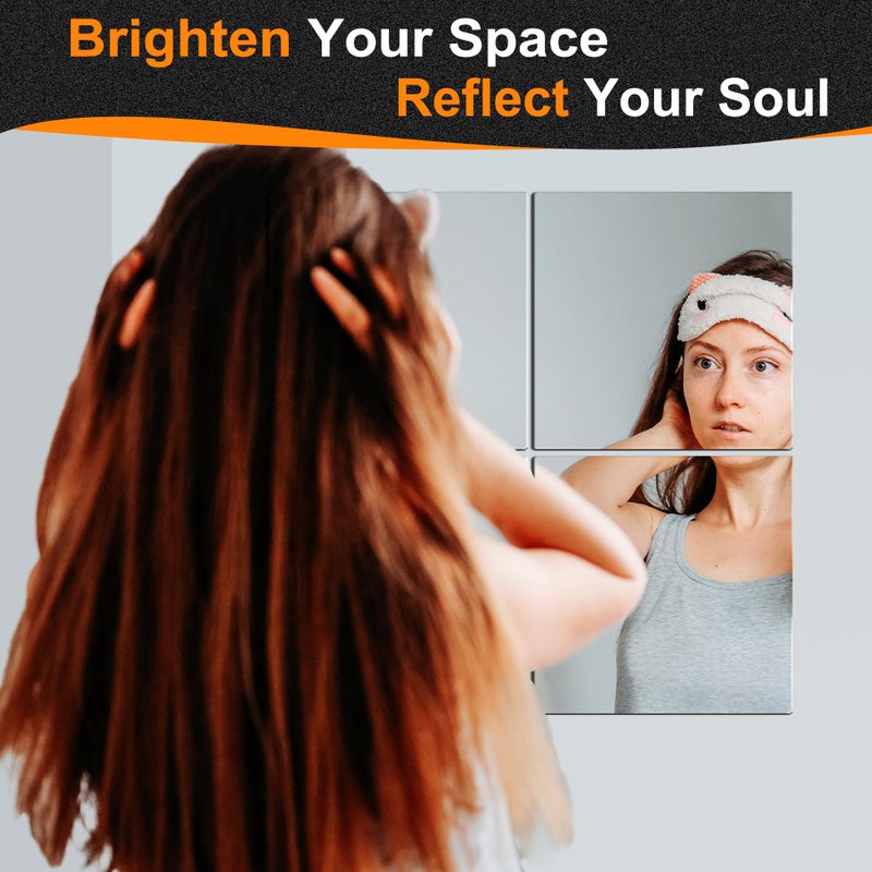 Delma Home Gym Mirrors, 12'' x 12'' Glass Mirror Tiles (4 PCS), Square Large Wall Mirror for Home Gym, Bedroom, Door,Bathroom, Frameless Mirror Sets - Image 4