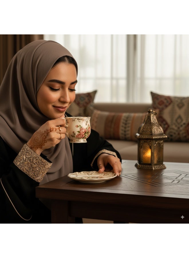 Flowering Shrubs Tea Cups and Saucers Set,Tea Set, Ivory Ceramic Floral Tea Cups Set with Golden Rack, Coffee Cups Set - Image 2
