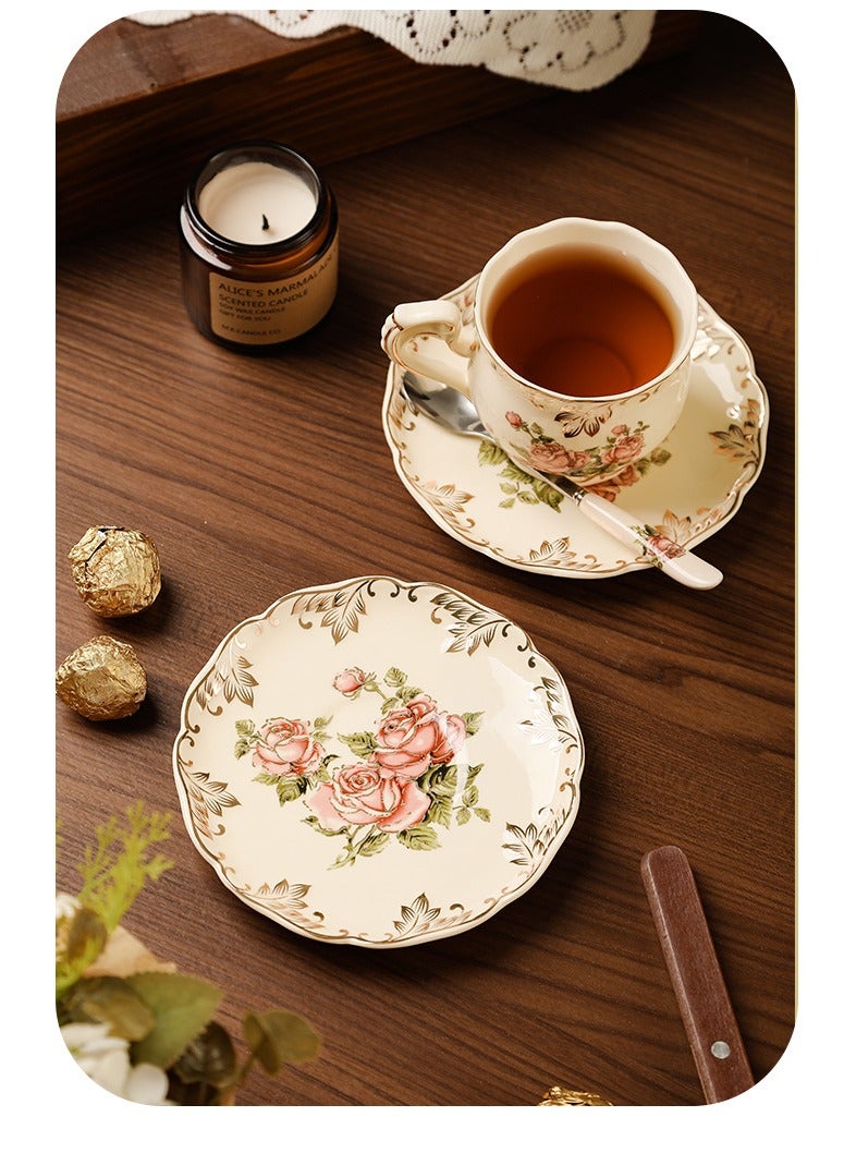 Flowering Shrubs Tea Cups and Saucers Set,Tea Set, Ivory Ceramic Floral Tea Cups Set with Golden Rack, Coffee Cups Set - Image 4