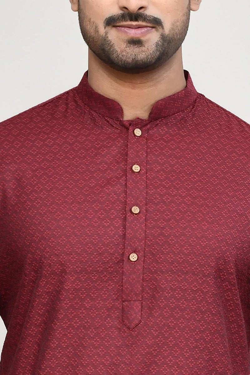 POLY2FAB Hathkargha Men’s Textured Cotton Kurta with White Pajama | Traditional Ethnic Wear for Festivals, Weddings & Parties | Full Sleeve Mandarin Collar Kurta Pajama Set for Men- Multi (XS to XXL) - Image 4