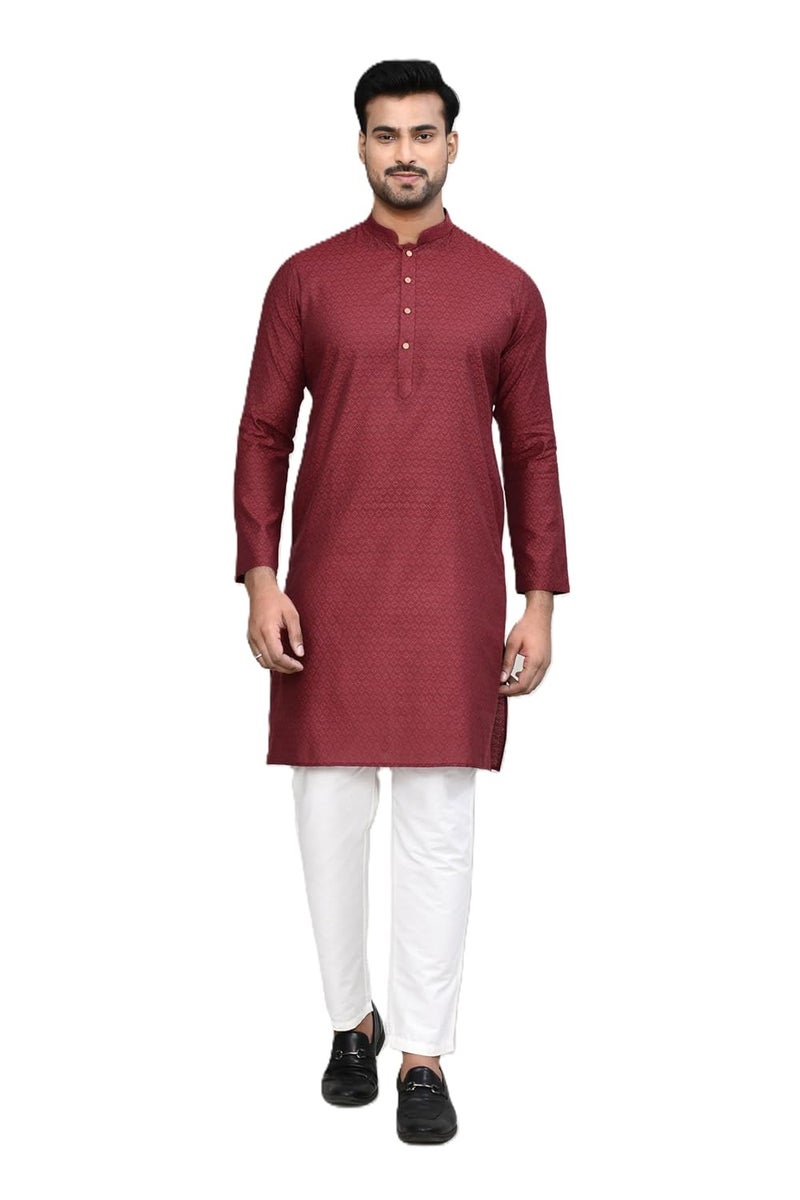POLY2FAB Hathkargha Men’s Textured Cotton Kurta with White Pajama | Traditional Ethnic Wear for Festivals, Weddings & Parties | Full Sleeve Mandarin Collar Kurta Pajama Set for Men- Multi (XS to XXL) - Image 1